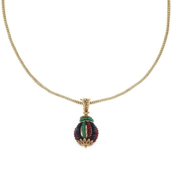 Estate 14k Gold & Gemstones Ball Pendant Chain - Picture 2 of 5